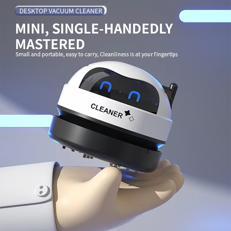 Mini Desktop Vacuum Cleaner, USB Rechargeable Portable Dust Sweeper for Crumbs & Pet Hair, 500mAh Battery, Powerful Suction, Microporous Filter, 5 Spiral Blades