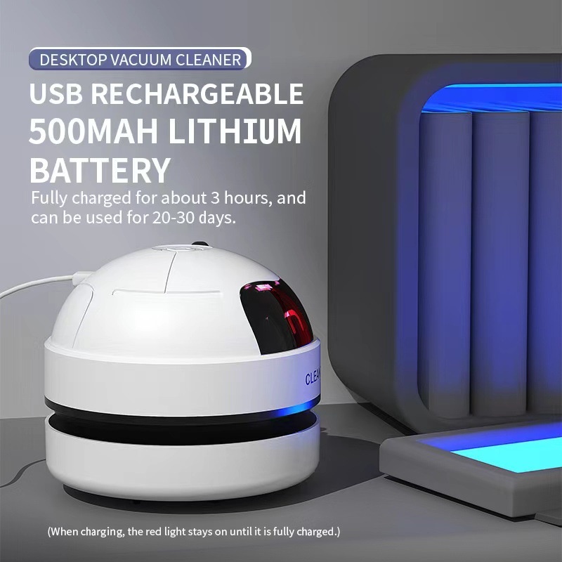 Mini Desktop Vacuum Cleaner, USB Rechargeable Portable Dust Sweeper for Crumbs & Pet Hair, 500mAh Battery, Powerful Suction, Microporous Filter, 5 Spiral Blades