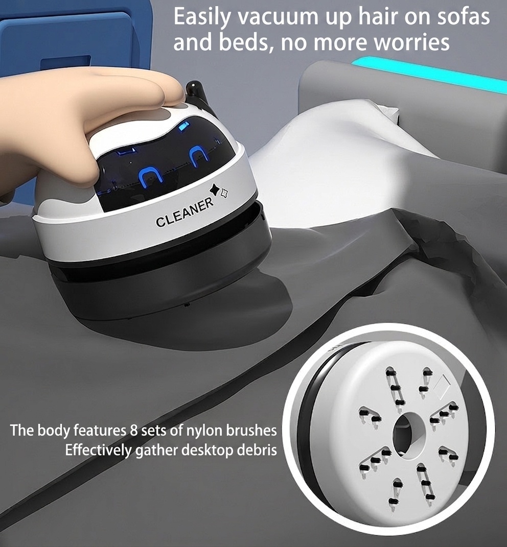 Mini Desktop Vacuum Cleaner, USB Rechargeable Portable Dust Sweeper for Crumbs & Pet Hair, 500mAh Battery, Powerful Suction, Microporous Filter, 5 Spiral Blades