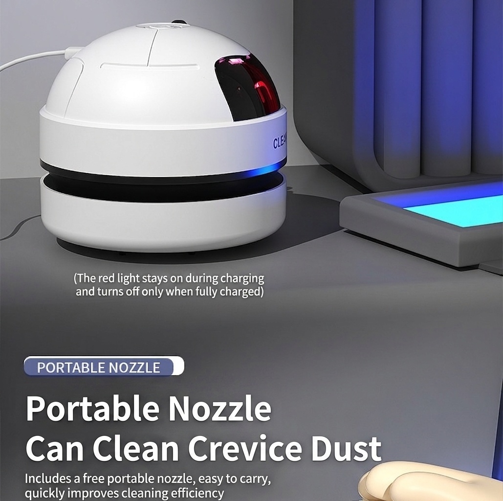 Mini Desktop Vacuum Cleaner, USB Rechargeable Portable Dust Sweeper for Crumbs & Pet Hair, 500mAh Battery, Powerful Suction, Microporous Filter, 5 Spiral Blades
