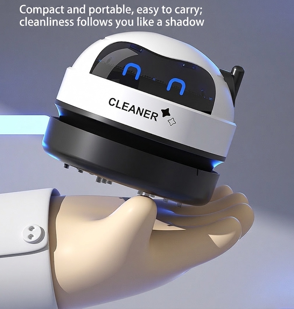 Mini Desktop Vacuum Cleaner, USB Rechargeable Portable Dust Sweeper for Crumbs & Pet Hair, 500mAh Battery, Powerful Suction, Microporous Filter, 5 Spiral Blades