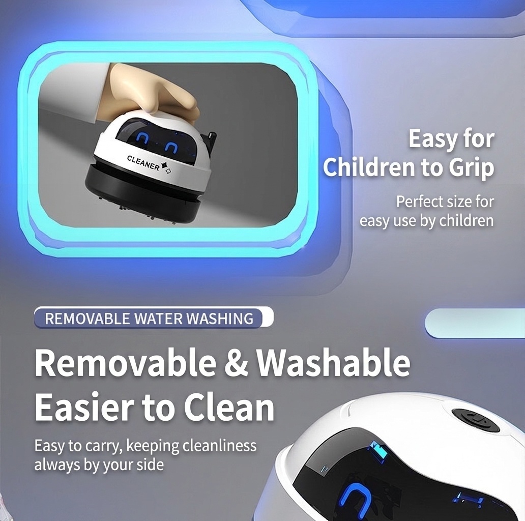 Mini Desktop Vacuum Cleaner, USB Rechargeable Portable Dust Sweeper for Crumbs & Pet Hair, 500mAh Battery, Powerful Suction, Microporous Filter, 5 Spiral Blades
