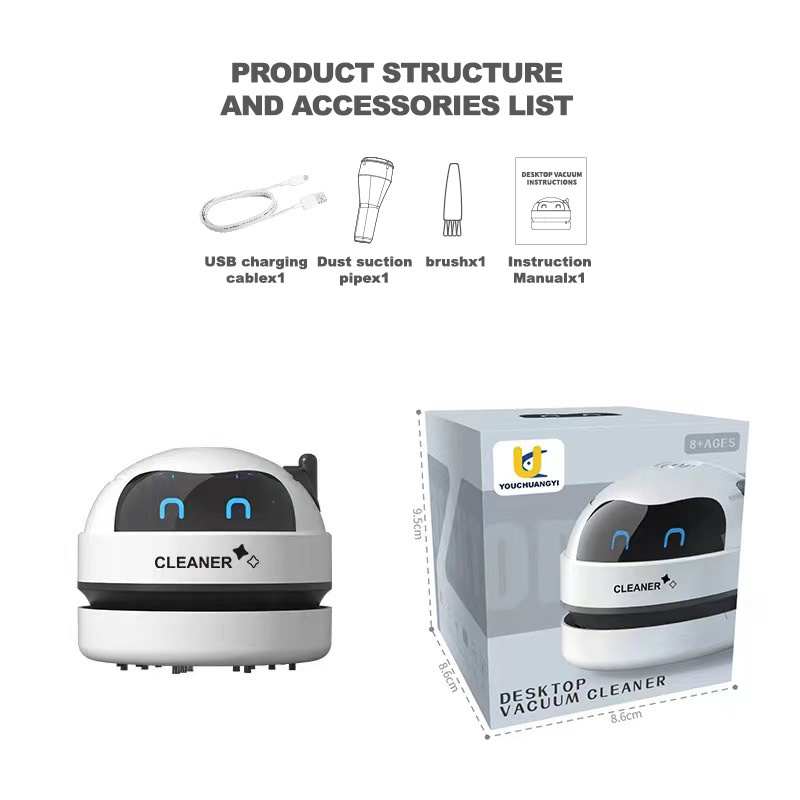 Mini Desktop Vacuum Cleaner, USB Rechargeable Portable Dust Sweeper for Crumbs & Pet Hair, 500mAh Battery, Powerful Suction, Microporous Filter, 5 Spiral Blades
