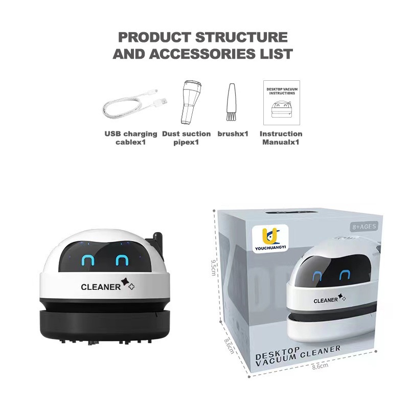 Mini Desktop Vacuum Cleaner, USB Rechargeable Portable Dust Sweeper for Crumbs & Pet Hair, 500mAh Battery, Powerful Suction, Microporous Filter, 5 Spiral Blades