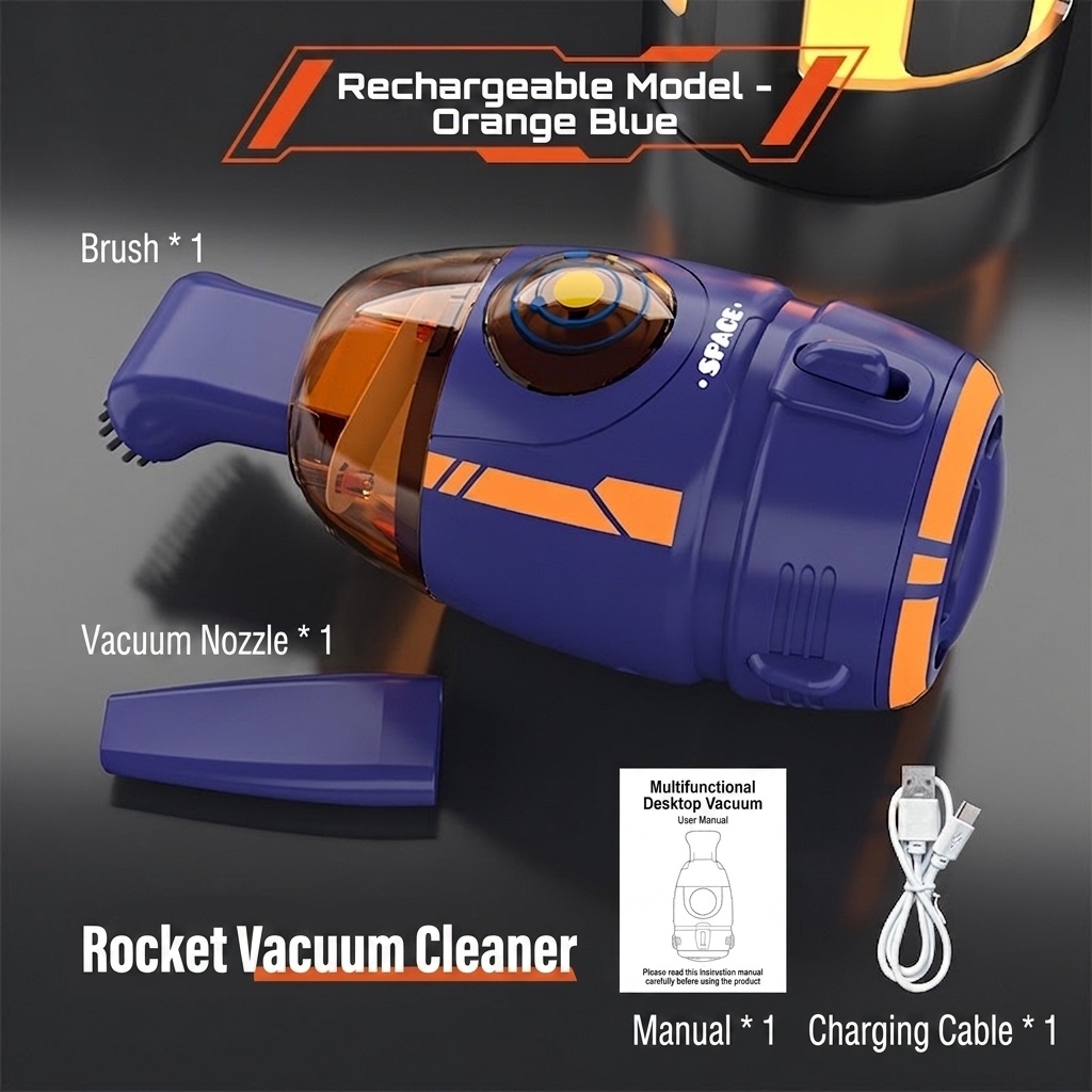 Rocket Desktop Vacuum Cleaner, Portable Mini Dust Sweeper for Desk, Keyboard & Car Interior, Strong Adsorption, Removable Transparent Dust Bin, Compact Design