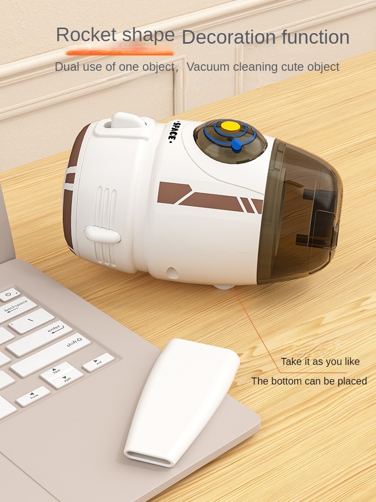 Rocket Desktop Vacuum Cleaner, Portable Mini Dust Sweeper for Desk, Keyboard & Car Interior, Strong Adsorption, Removable Transparent Dust Bin, Compact Design