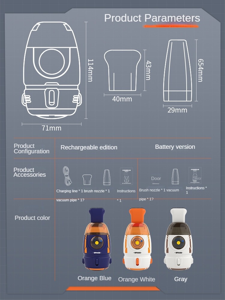 Rocket Desktop Vacuum Cleaner, Portable Mini Dust Sweeper for Desk, Keyboard & Car Interior, Strong Adsorption, Removable Transparent Dust Bin, Compact Design