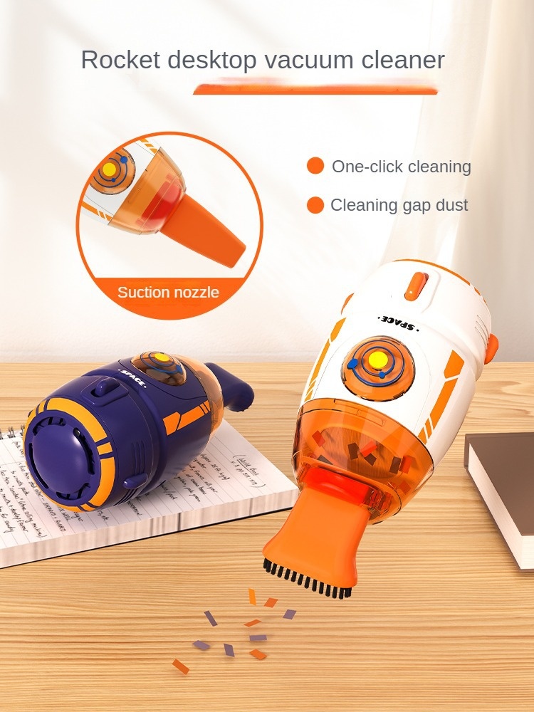 Rocket Desktop Vacuum Cleaner, Portable Mini Dust Sweeper for Desk, Keyboard & Car Interior, Strong Adsorption, Removable Transparent Dust Bin, Compact Design