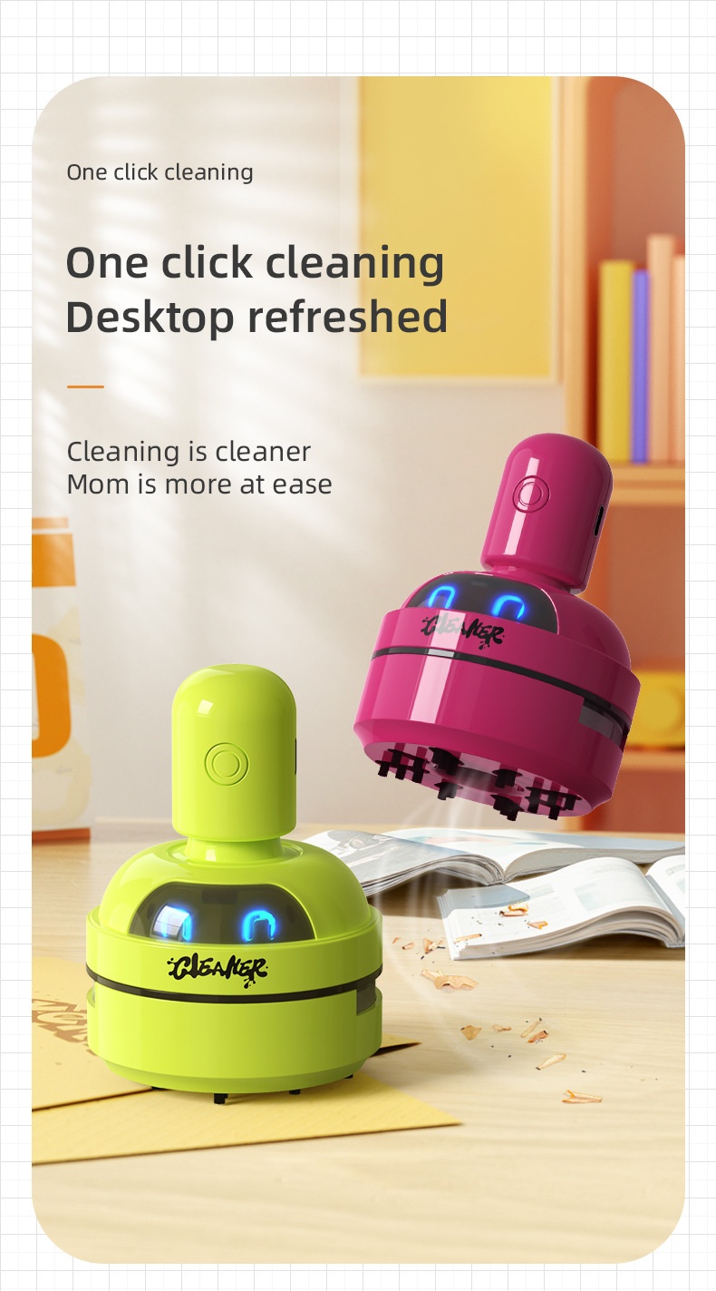 Portable Mini Desktop Vacuum Cleaner, USB Rechargeable Dust Sweeper, Strong 3-Speed Suction, Micro-Porous Filter, 400mAh Battery for Workspace Cleaning
