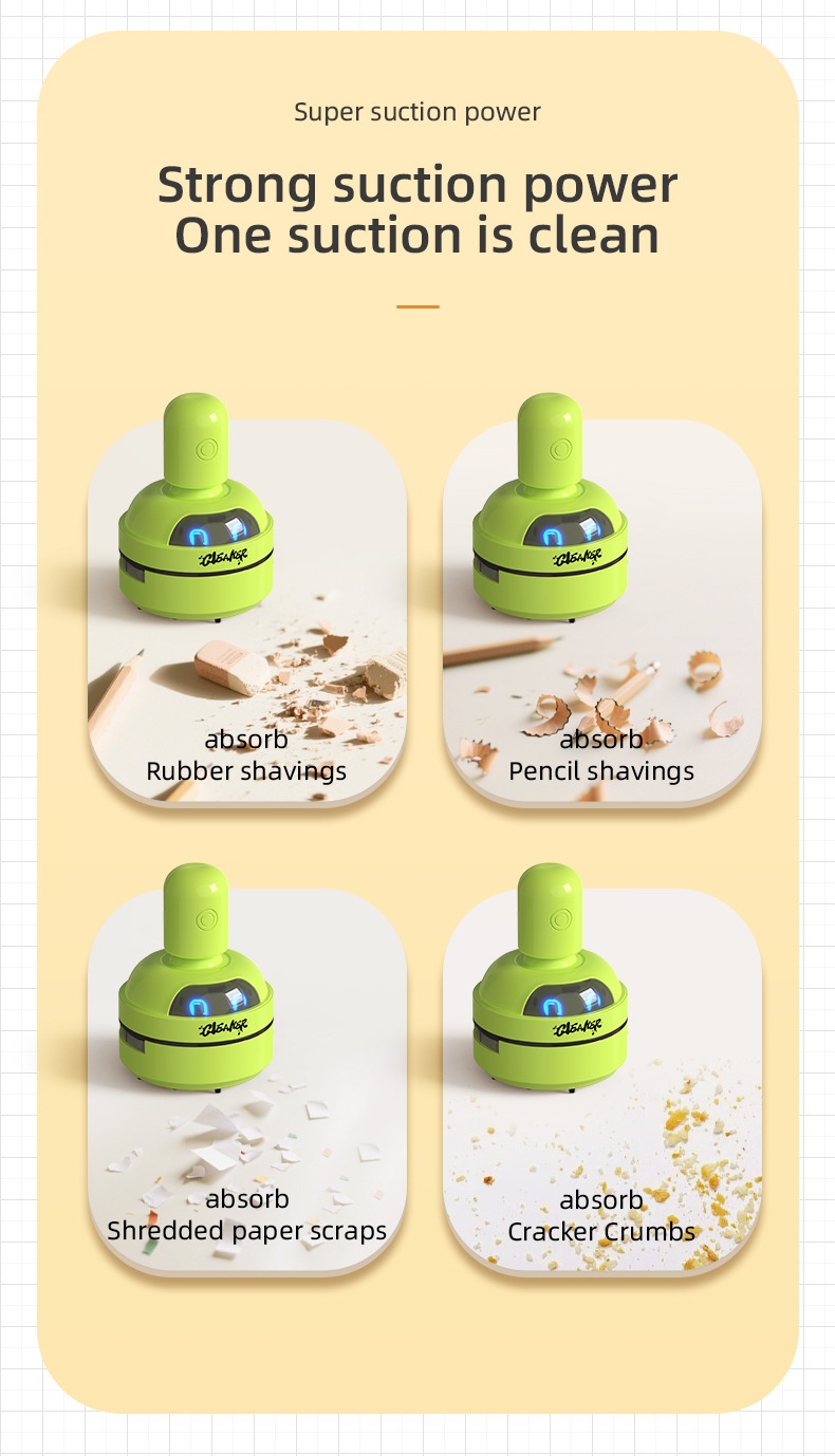 Portable Mini Desktop Vacuum Cleaner, USB Rechargeable Dust Sweeper, Strong 3-Speed Suction, Micro-Porous Filter, 400mAh Battery for Workspace Cleaning