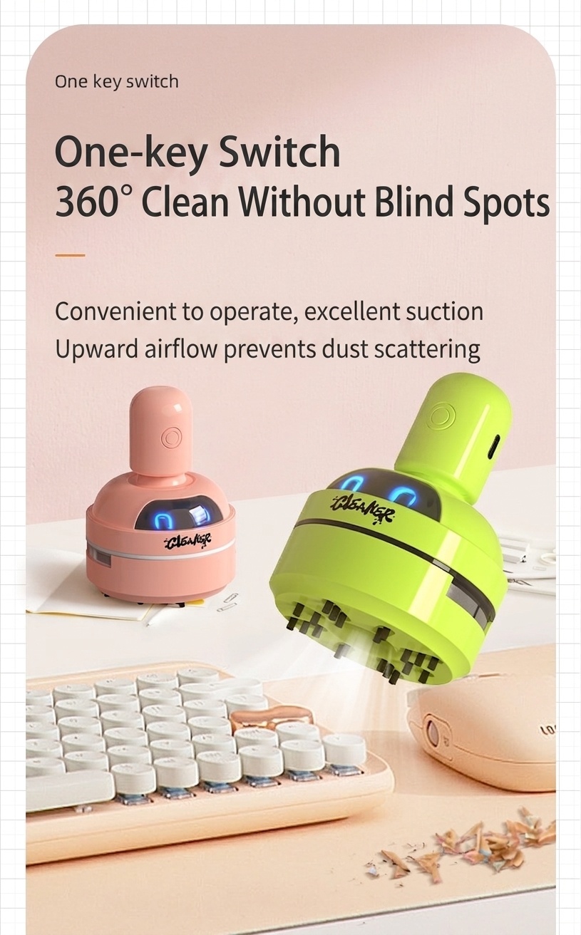 Portable Mini Desktop Vacuum Cleaner, USB Rechargeable Dust Sweeper, Strong 3-Speed Suction, Micro-Porous Filter, 400mAh Battery for Workspace Cleaning