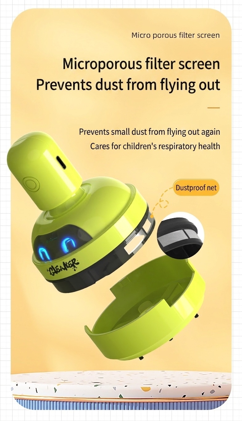 Portable Mini Desktop Vacuum Cleaner, USB Rechargeable Dust Sweeper, Strong 3-Speed Suction, Micro-Porous Filter, 400mAh Battery for Workspace Cleaning