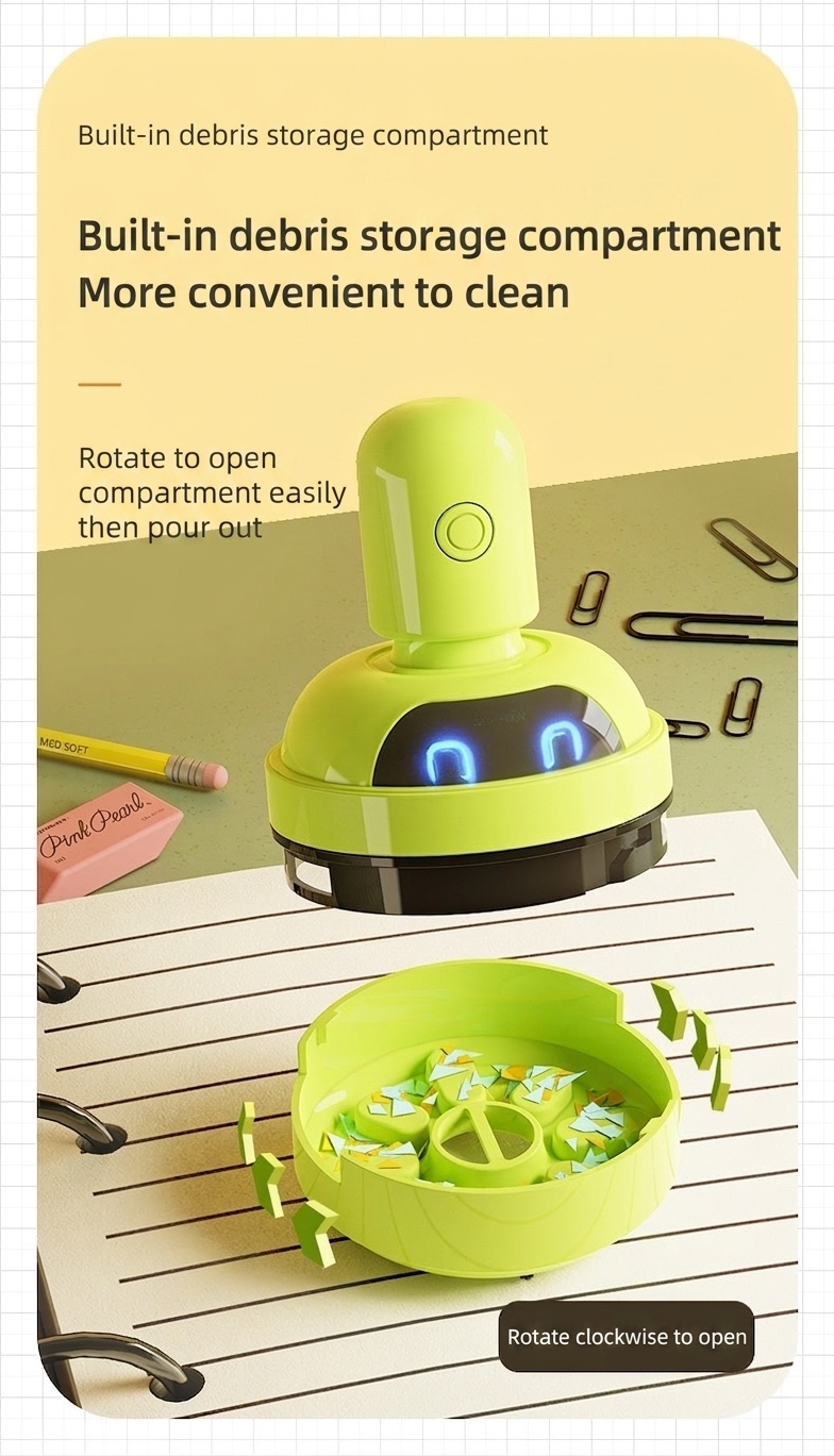 Portable Mini Desktop Vacuum Cleaner, USB Rechargeable Dust Sweeper, Strong 3-Speed Suction, Micro-Porous Filter, 400mAh Battery for Workspace Cleaning