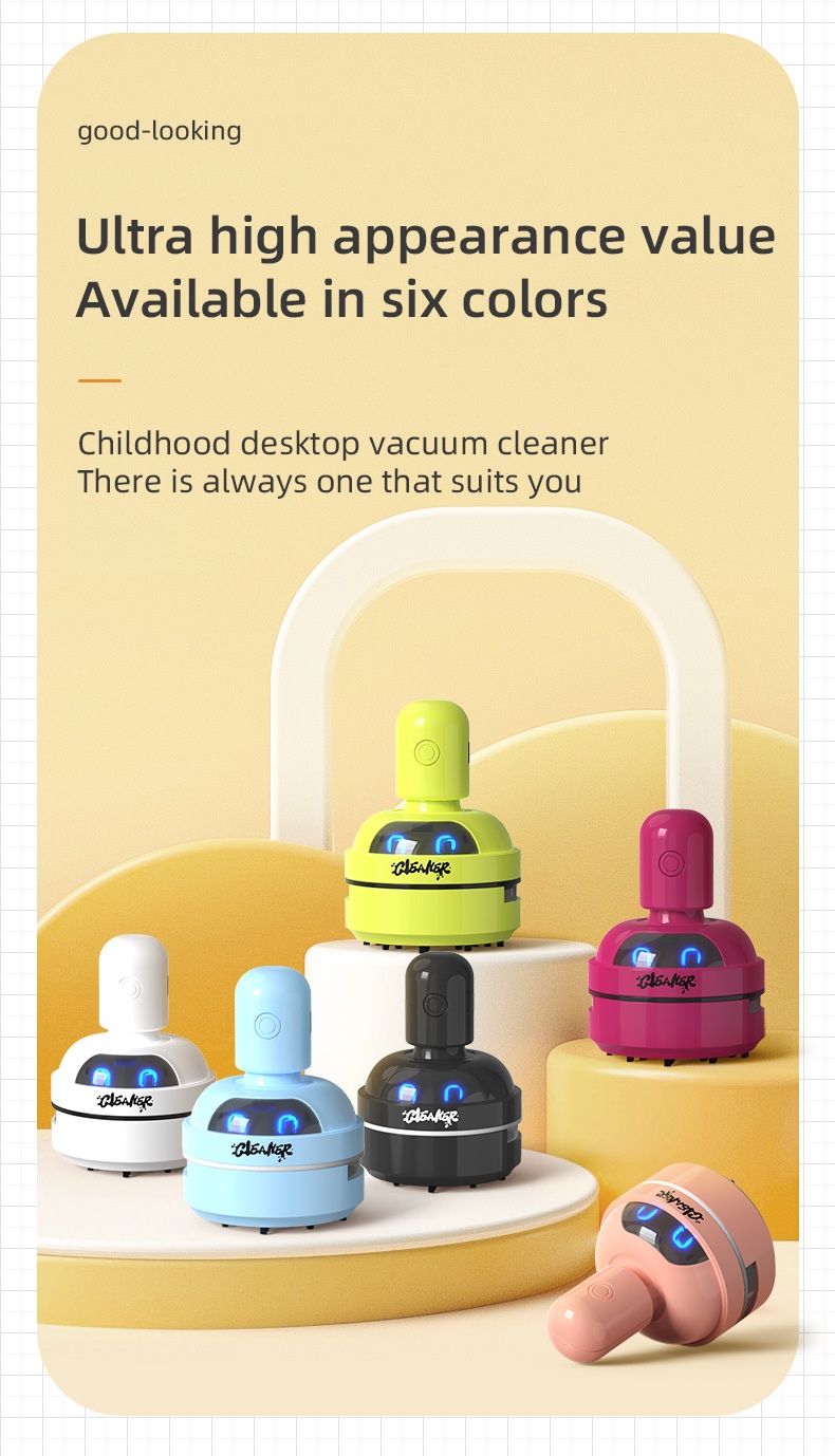 Portable Mini Desktop Vacuum Cleaner, USB Rechargeable Dust Sweeper, Strong 3-Speed Suction, Micro-Porous Filter, 400mAh Battery for Workspace Cleaning