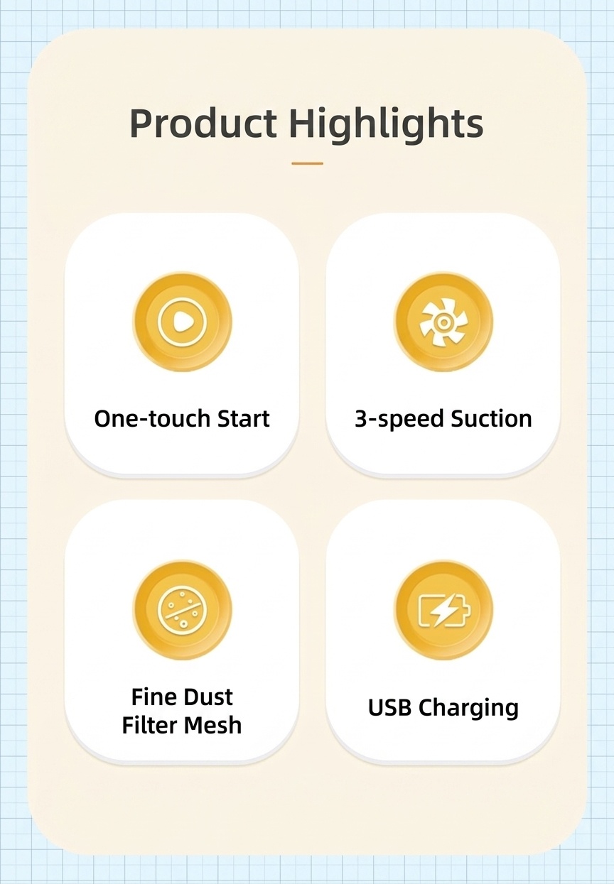 Portable Mini Desktop Vacuum Cleaner, USB Rechargeable Dust Sweeper, Strong 3-Speed Suction, Micro-Porous Filter, 400mAh Battery for Workspace Cleaning