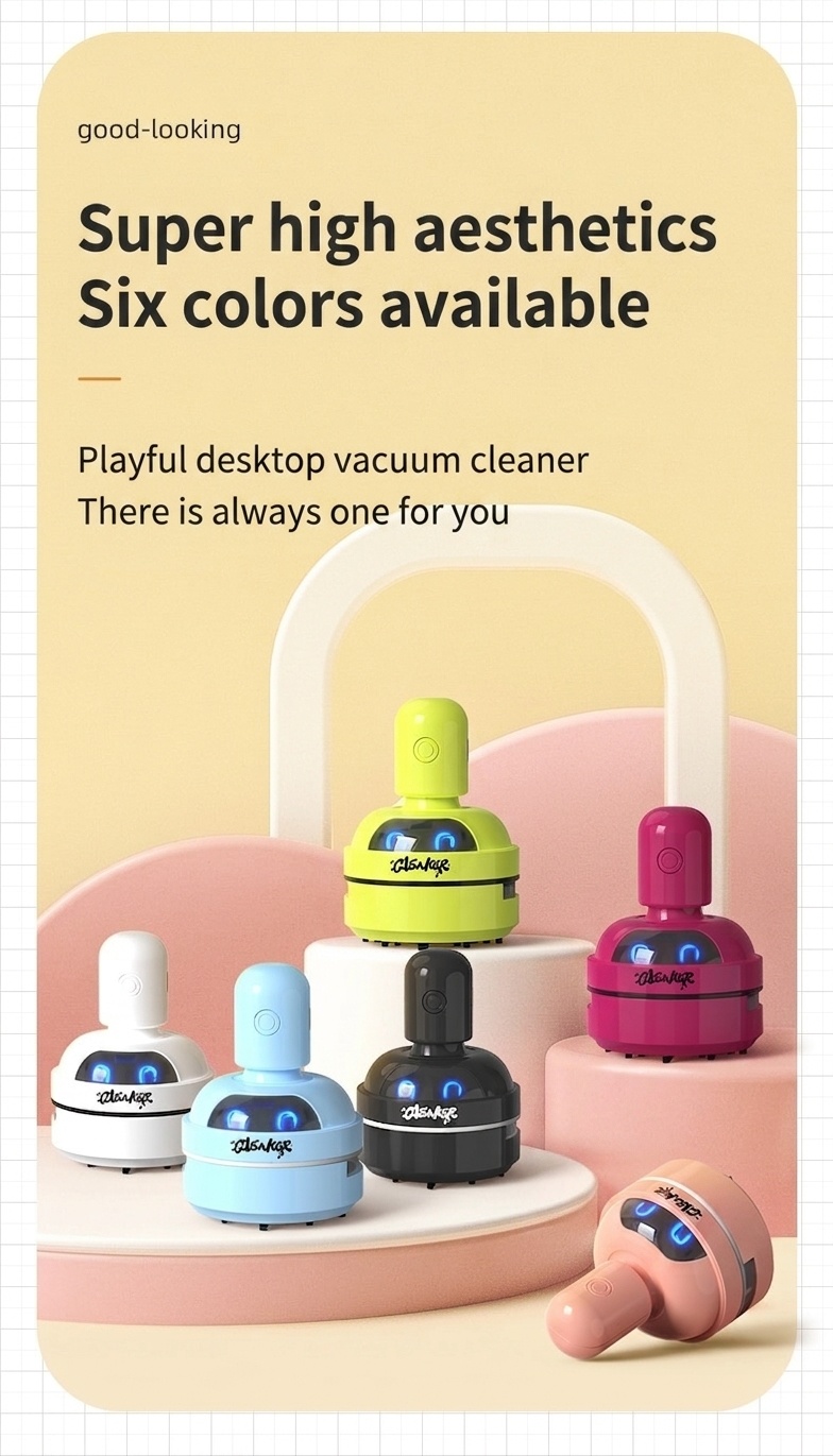 Portable Mini Desktop Vacuum Cleaner, USB Rechargeable Dust Sweeper, Strong 3-Speed Suction, Micro-Porous Filter, 400mAh Battery for Workspace Cleaning