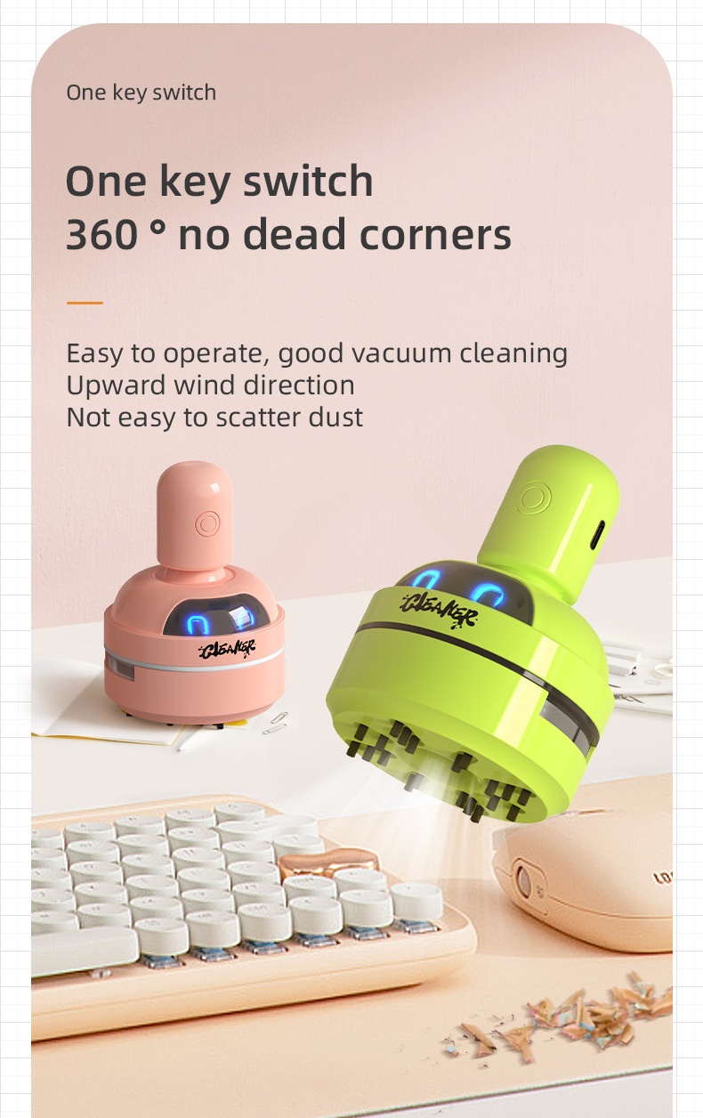 Portable Mini Desktop Vacuum Cleaner, USB Rechargeable Dust Sweeper, Strong 3-Speed Suction, Micro-Porous Filter, 400mAh Battery for Workspace Cleaning