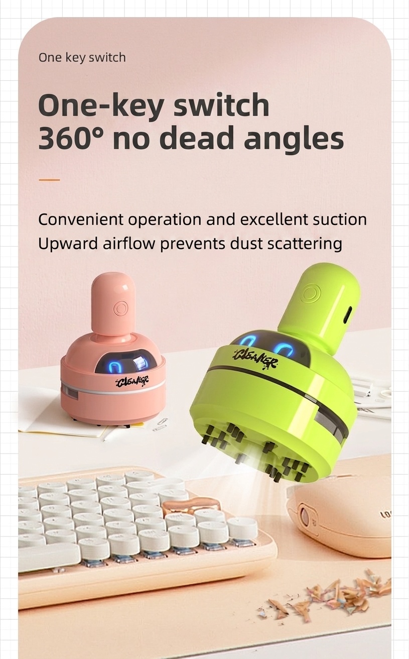 Portable Mini Desktop Vacuum Cleaner, USB Rechargeable Dust Sweeper, Strong 3-Speed Suction, Micro-Porous Filter, 400mAh Battery for Workspace Cleaning