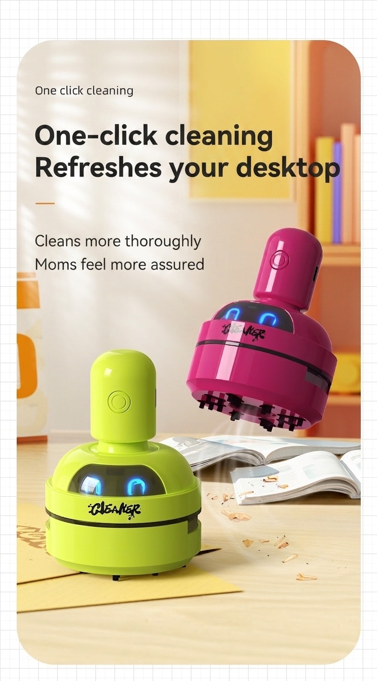 Portable Mini Desktop Vacuum Cleaner, USB Rechargeable Dust Sweeper, Strong 3-Speed Suction, Micro-Porous Filter, 400mAh Battery for Workspace Cleaning