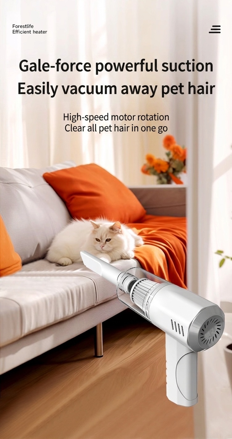 Portable Handheld Car Vacuum Cleaner, Cordless & Powerful Suction for Deep Cleaning, 1500mAh Battery, Low Noise, Multiple Nozzles for Home & Pet Hair