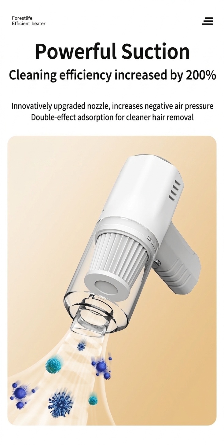 Portable Handheld Car Vacuum Cleaner, Cordless & Powerful Suction for Deep Cleaning, 1500mAh Battery, Low Noise, Multiple Nozzles for Home & Pet Hair
