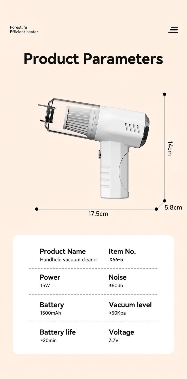 Portable Handheld Car Vacuum Cleaner, Cordless & Powerful Suction for Deep Cleaning, 1500mAh Battery, Low Noise, Multiple Nozzles for Home & Pet Hair