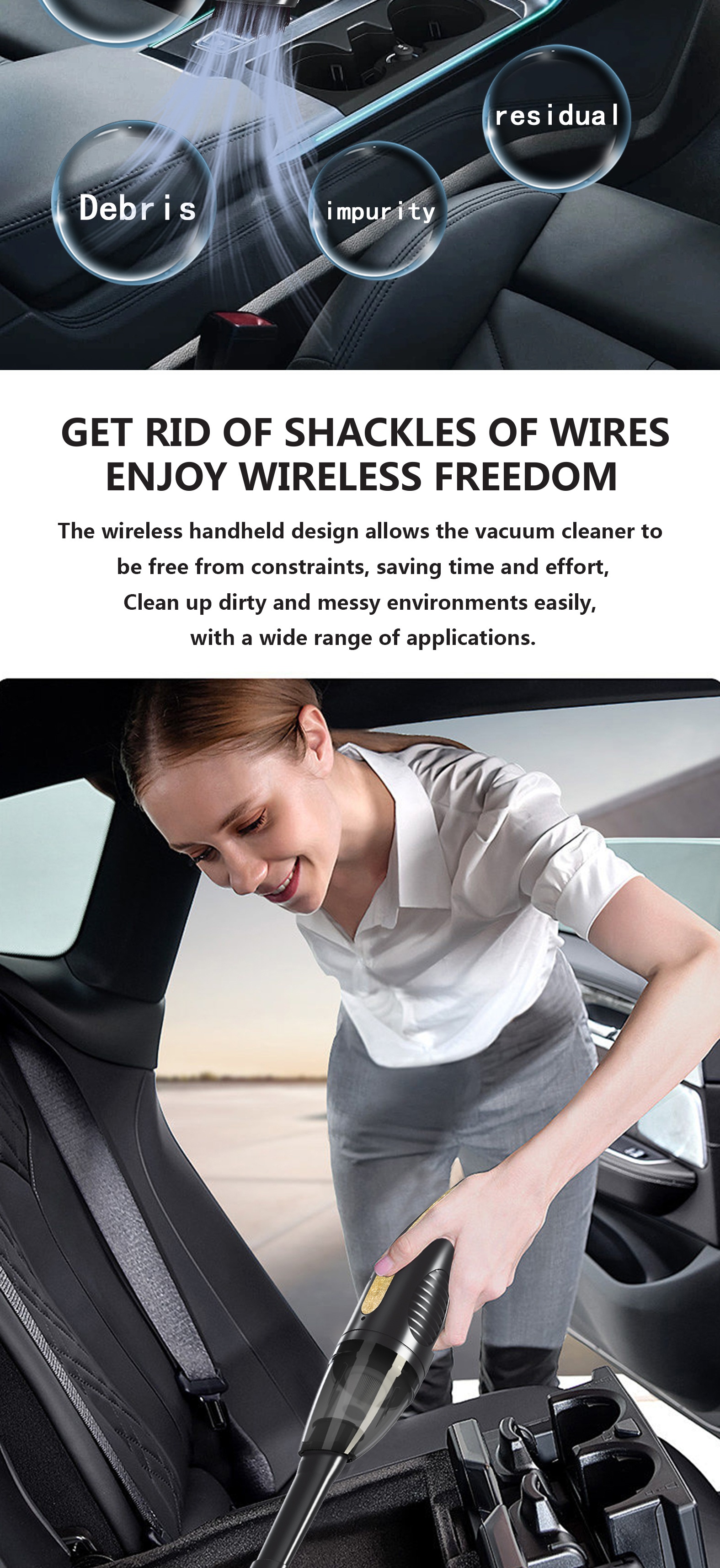 Wireless Handheld Car Vacuum Cleaner, Portable & Powerful Suction for Deep Cleaning, Ergonomic Design, Quiet Operation, Long-Lasting Battery for Home & Office