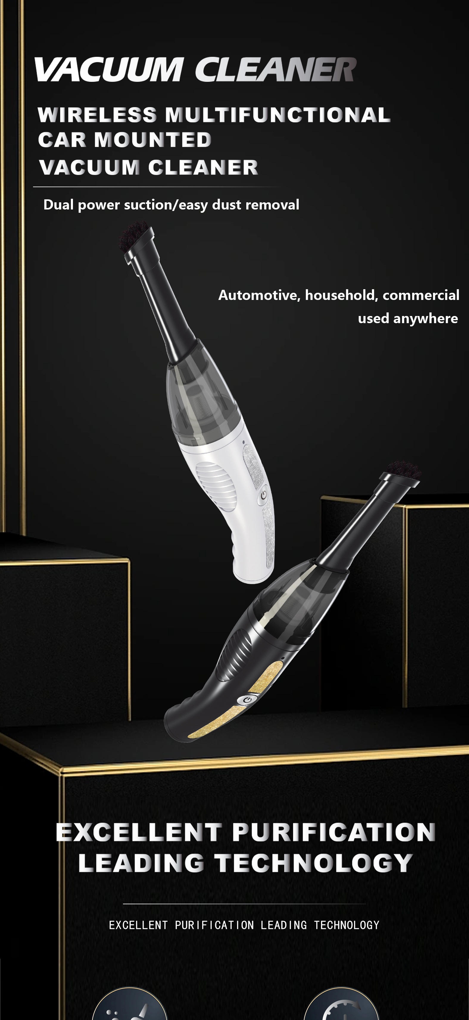Wireless Handheld Car Vacuum Cleaner, Portable & Powerful Suction for Deep Cleaning, Ergonomic Design, Quiet Operation, Long-Lasting Battery for Home & Office