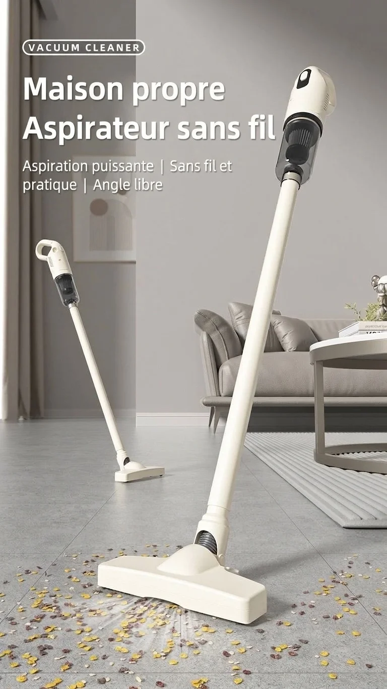 Aspirateur balai sans fil, aspirateur portatif sans fil avec aspiration puissante, filtration multi-étapes, conception légère, batterie longue durée et brosse polyvalente.