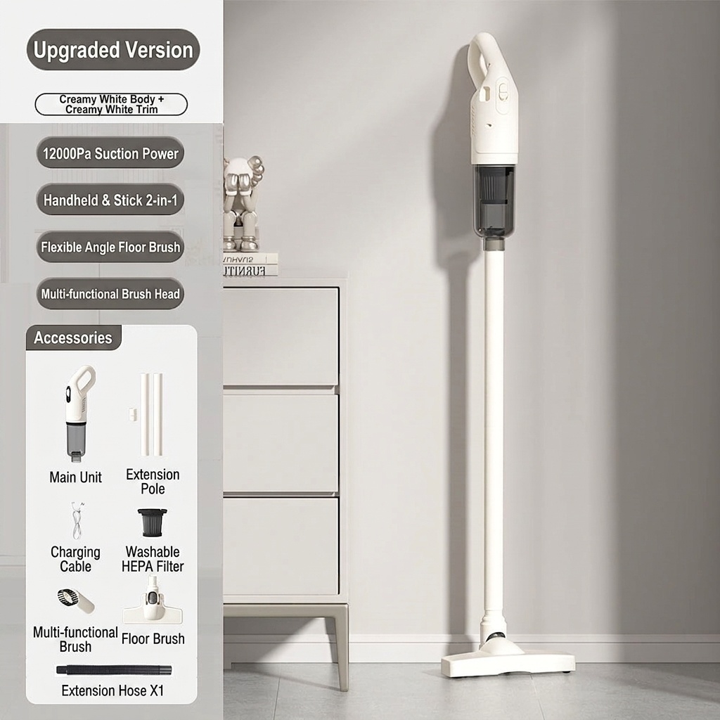 Cordless Stick Vacuum Cleaner, Wireless Handheld with Powerful Suction, Multi-Stage Filtration, Lightweight Design, Long-Lasting Battery, Versatile Brush Head