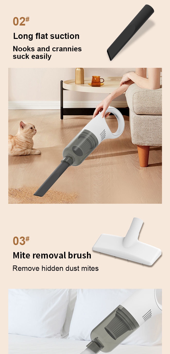 Portable Wireless Handheld Vacuum Cleaner, 15000Pa Strong Suction, 5-Fold Filtration System, Under 70dB Quiet Operation, 30-Min Battery, Multiple Attachments