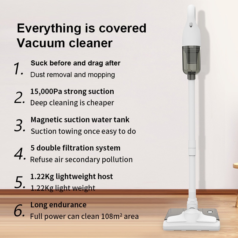 Portable Wireless Handheld Vacuum Cleaner, 15000Pa Strong Suction, 5-Fold Filtration System, Under 70dB Quiet Operation, 30-Min Battery, Multiple Attachments