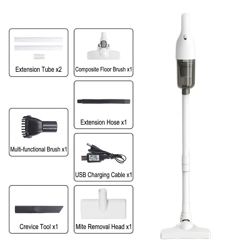 Portable Wireless Handheld Vacuum Cleaner, 15000Pa Strong Suction, 5-Fold Filtration System, Under 70dB Quiet Operation, 30-Min Battery, Multiple Attachments