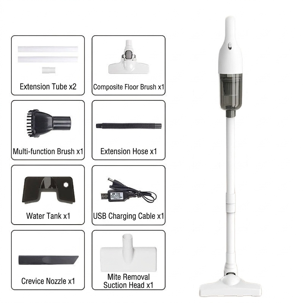 Portable Wireless Handheld Vacuum Cleaner, 15000Pa Strong Suction, 5-Fold Filtration System, Under 70dB Quiet Operation, 30-Min Battery, Multiple Attachments