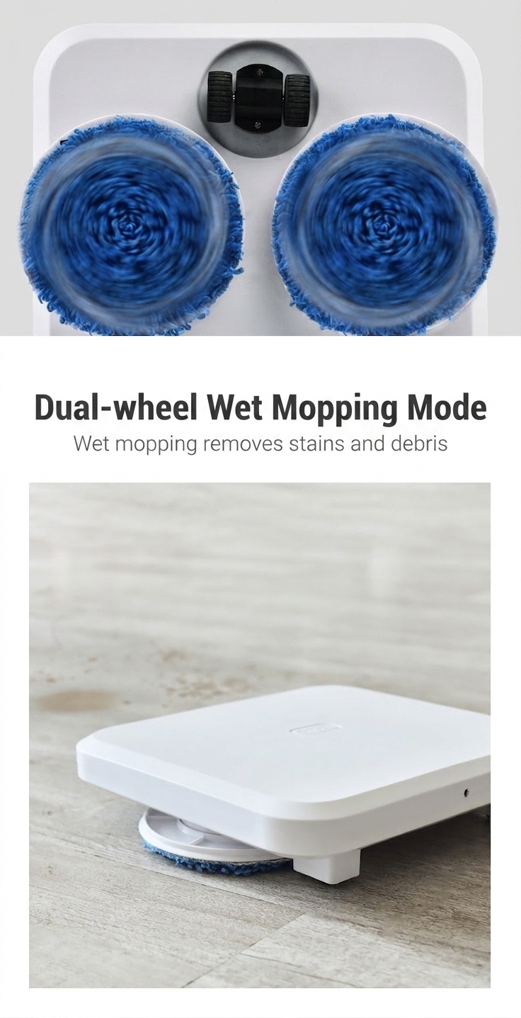 Smart Robot Mop & Sweeper, Automatic Wet/Dry Floor Cleaner, Powerful Dual Rotating Pads, Smart Obstacle Avoidance, Long-Lasting Battery for All Floor Types