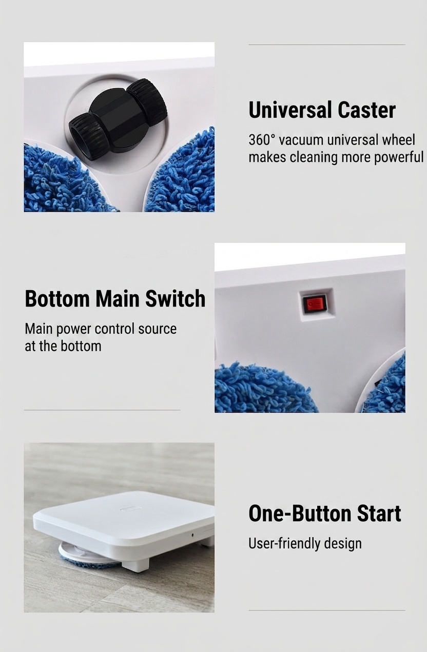 Smart Robot Mop & Sweeper, Automatic Wet/Dry Floor Cleaner, Powerful Dual Rotating Pads, Smart Obstacle Avoidance, Long-Lasting Battery for All Floor Types