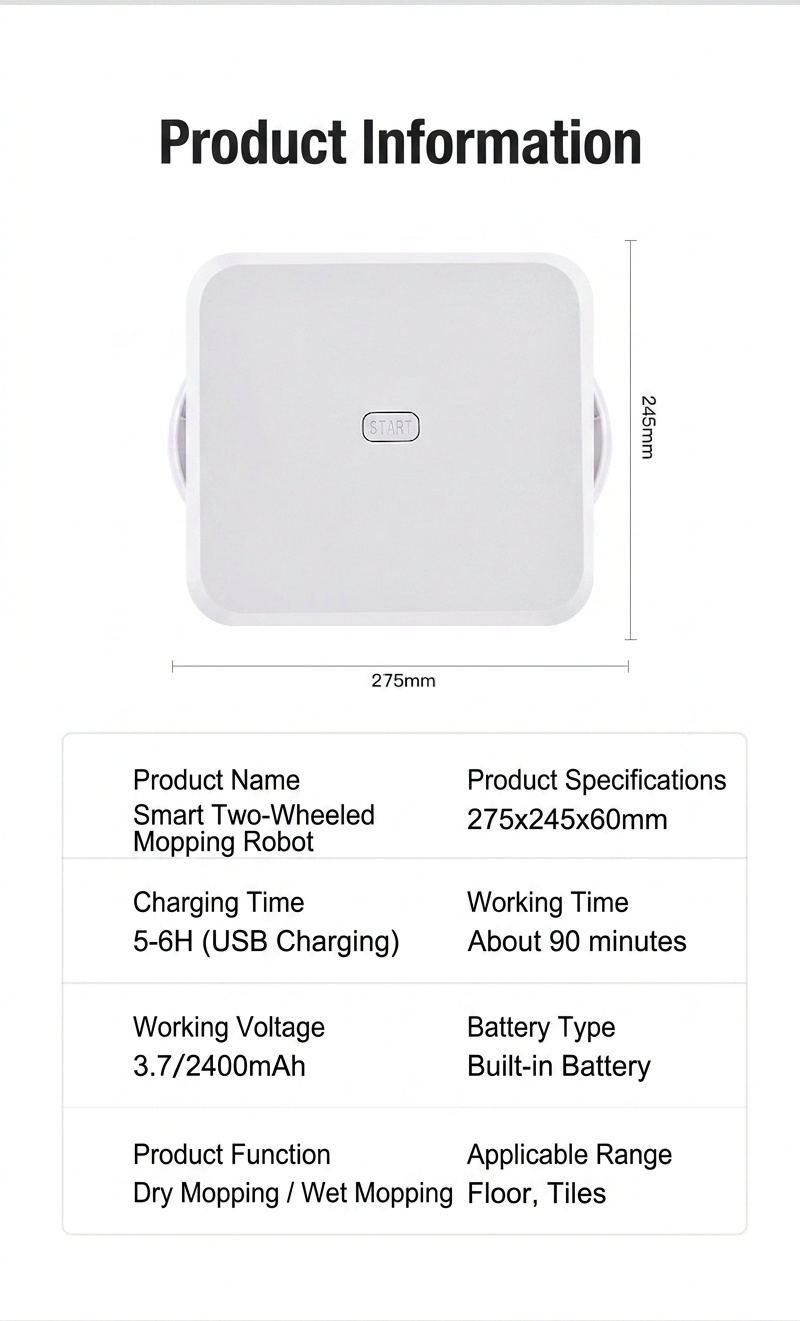 Smart Robot Mop & Sweeper, Automatic Wet/Dry Floor Cleaner, Powerful Dual Rotating Pads, Smart Obstacle Avoidance, Long-Lasting Battery for All Floor Types