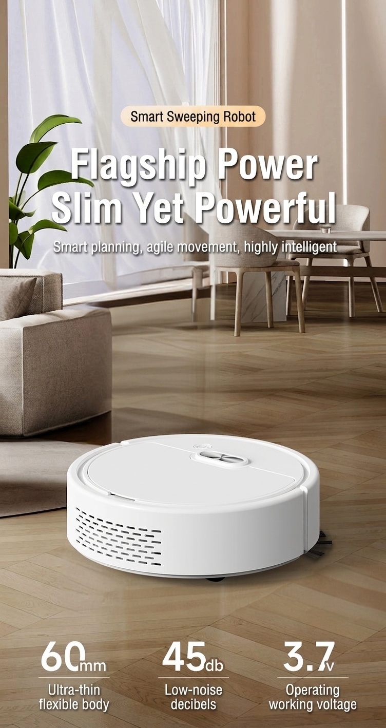 Smart Robot Vacuum Cleaner & Mop, 3-in-1 Auto Sweeping for Pet Hair, Slim 60mm Design, Intelligent Navigation, Quiet 45dB Operation, 60-Min Runtime