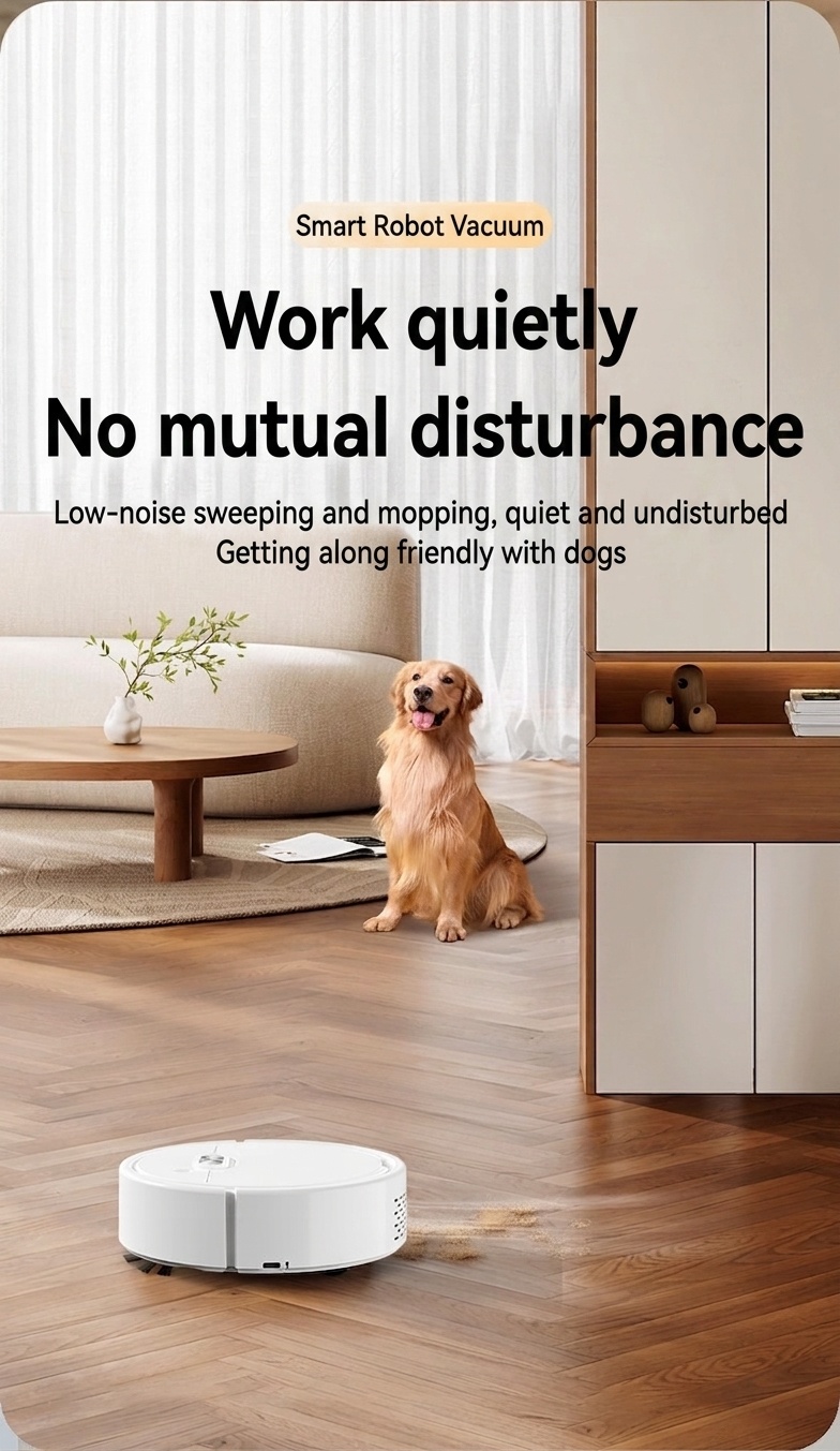 Smart Robot Vacuum Cleaner & Mop, 3-in-1 Auto Sweeping for Pet Hair, Slim 60mm Design, Intelligent Navigation, Quiet 45dB Operation, 60-Min Runtime