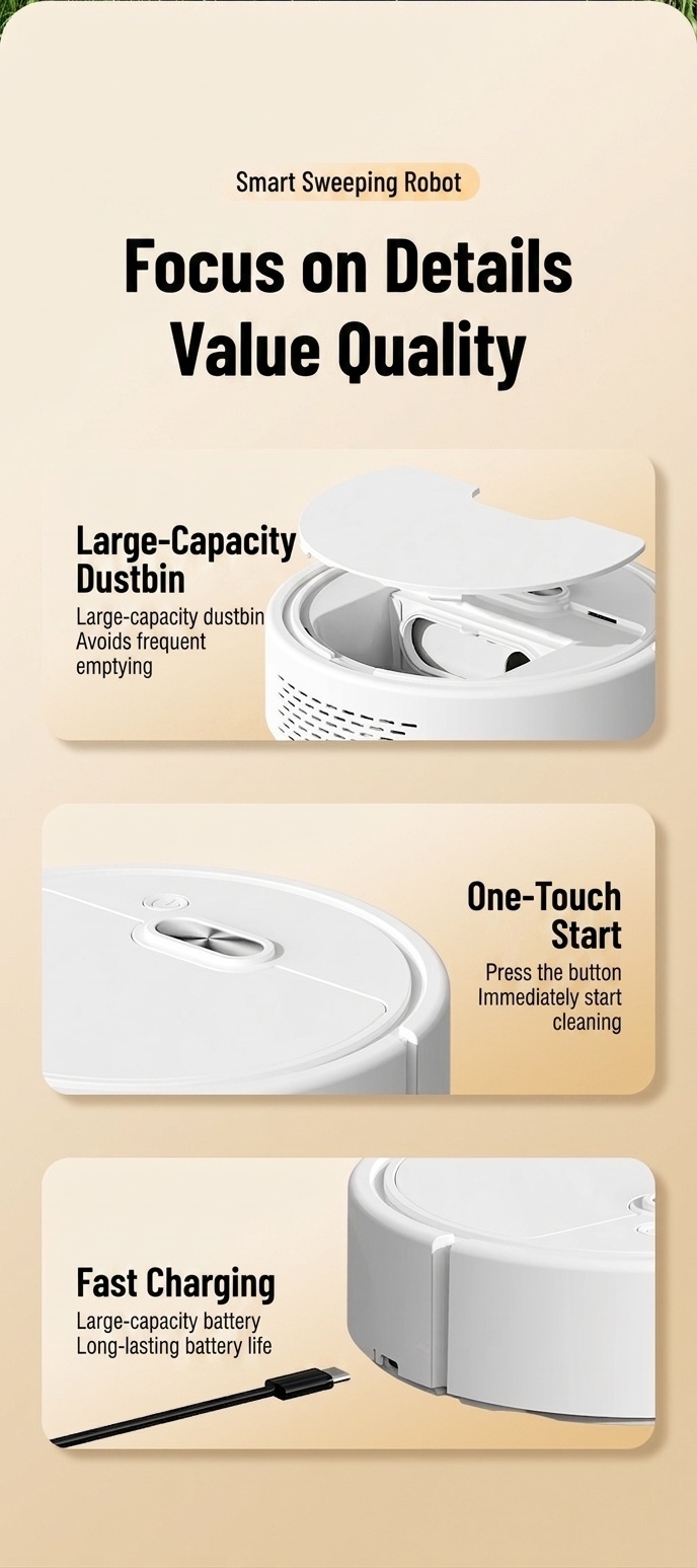 Smart Robot Vacuum Cleaner & Mop, 3-in-1 Auto Sweeping for Pet Hair, Slim 60mm Design, Intelligent Navigation, Quiet 45dB Operation, 60-Min Runtime