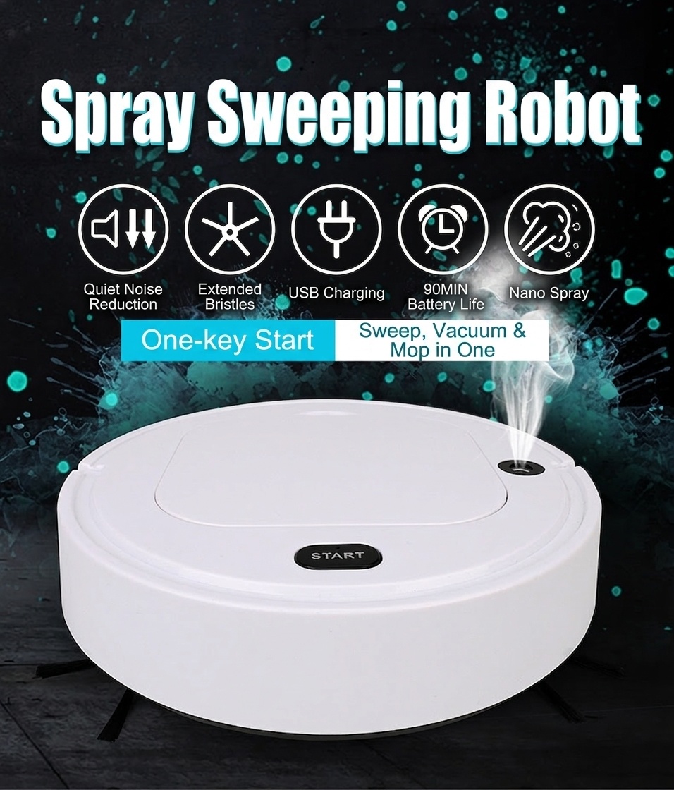 Smart Robot Vacuum Cleaner with Auto Mop & Spray, 1800Pa Powerful Suction, Slim Design for Under Furniture, Quiet Operation (<60dB), 90-Min Battery Life
