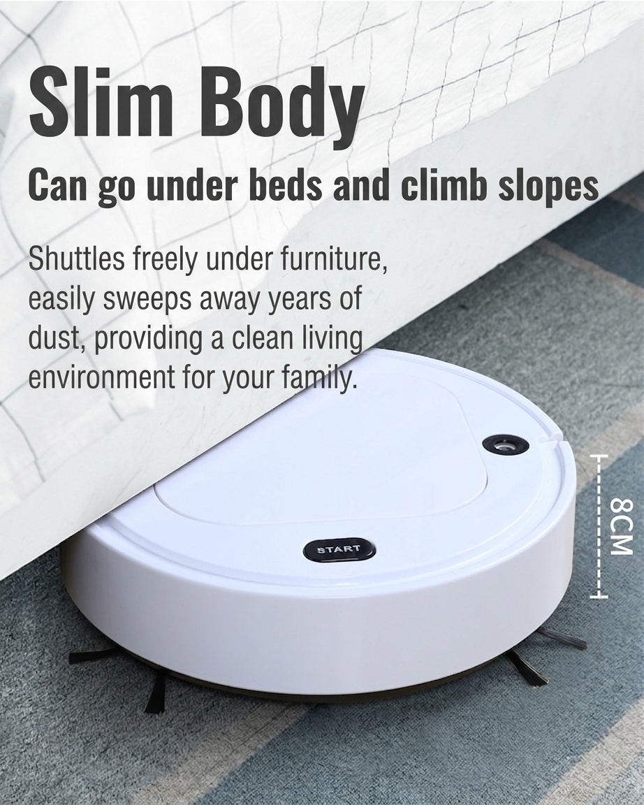 Smart Robot Vacuum Cleaner with Auto Mop & Spray, 1800Pa Powerful Suction, Slim Design for Under Furniture, Quiet Operation (<60dB), 90-Min Battery Life