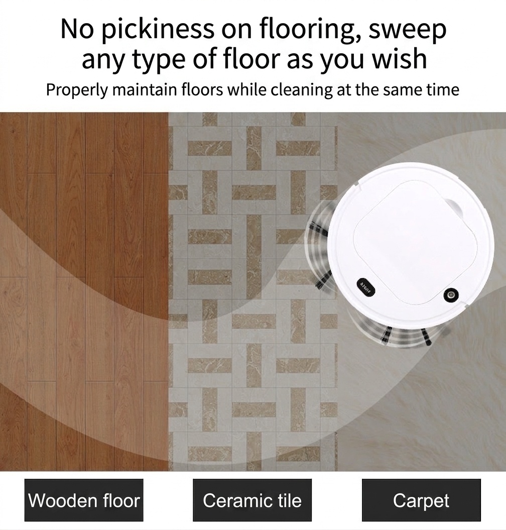 Smart Robot Vacuum Cleaner with Auto Mop & Spray, 1800Pa Powerful Suction, Slim Design for Under Furniture, Quiet Operation (<60dB), 90-Min Battery Life