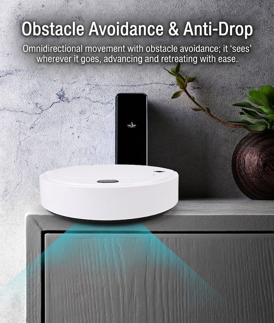 Smart Robot Vacuum Cleaner with Auto Mop & Spray, 1800Pa Powerful Suction, Slim Design for Under Furniture, Quiet Operation (<60dB), 90-Min Battery Life
