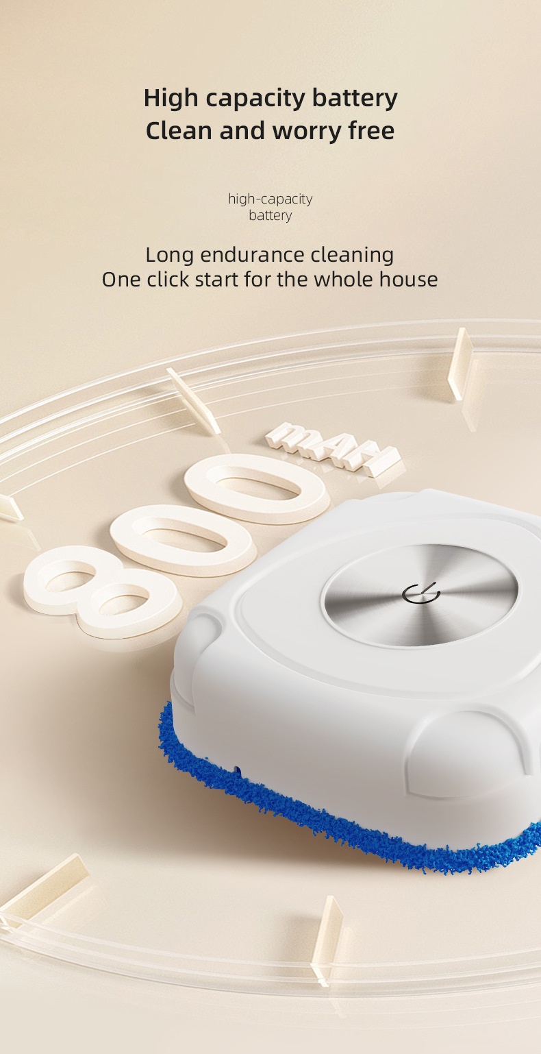 Intelligent Robotic Floor Scrubber, Auto Mopping Machine for Home, Compact Design, Powerful Dust Removal, Low Noise, 800mAh Battery, 120-Min Runtime