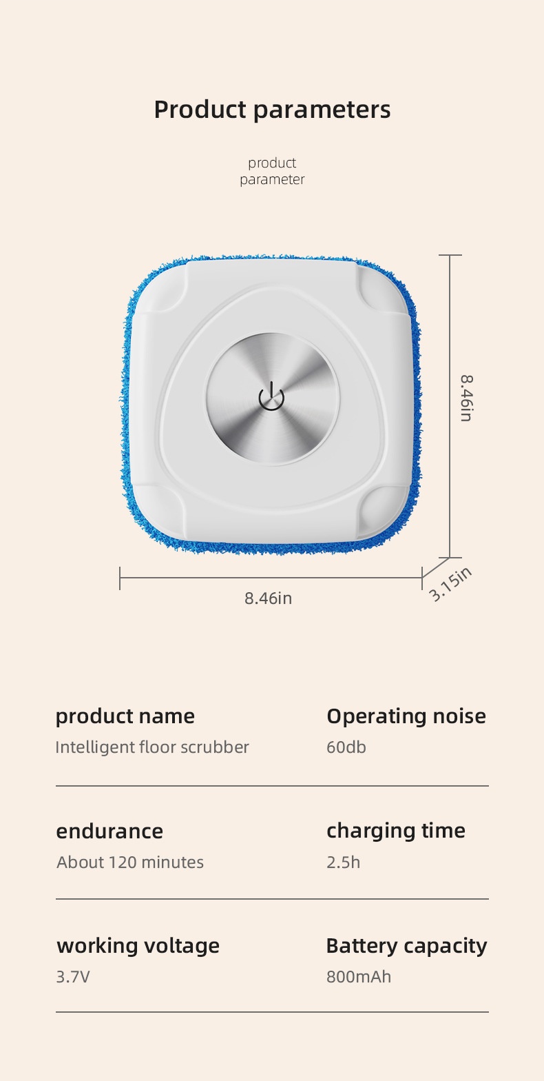 Intelligent Robotic Floor Scrubber, Auto Mopping Machine for Home, Compact Design, Powerful Dust Removal, Low Noise, 800mAh Battery, 120-Min Runtime