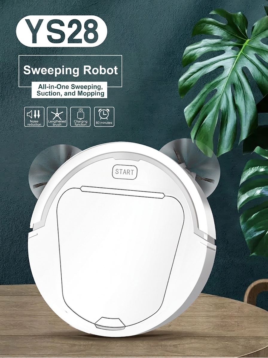 YS28 3-in-1 Robotic Vacuum Cleaner, Sweep, Mop & Vacuum, Powerful Suction, Slim 7cm Design for Under Furniture, Low-Noise Operation, 80-Min Battery Life