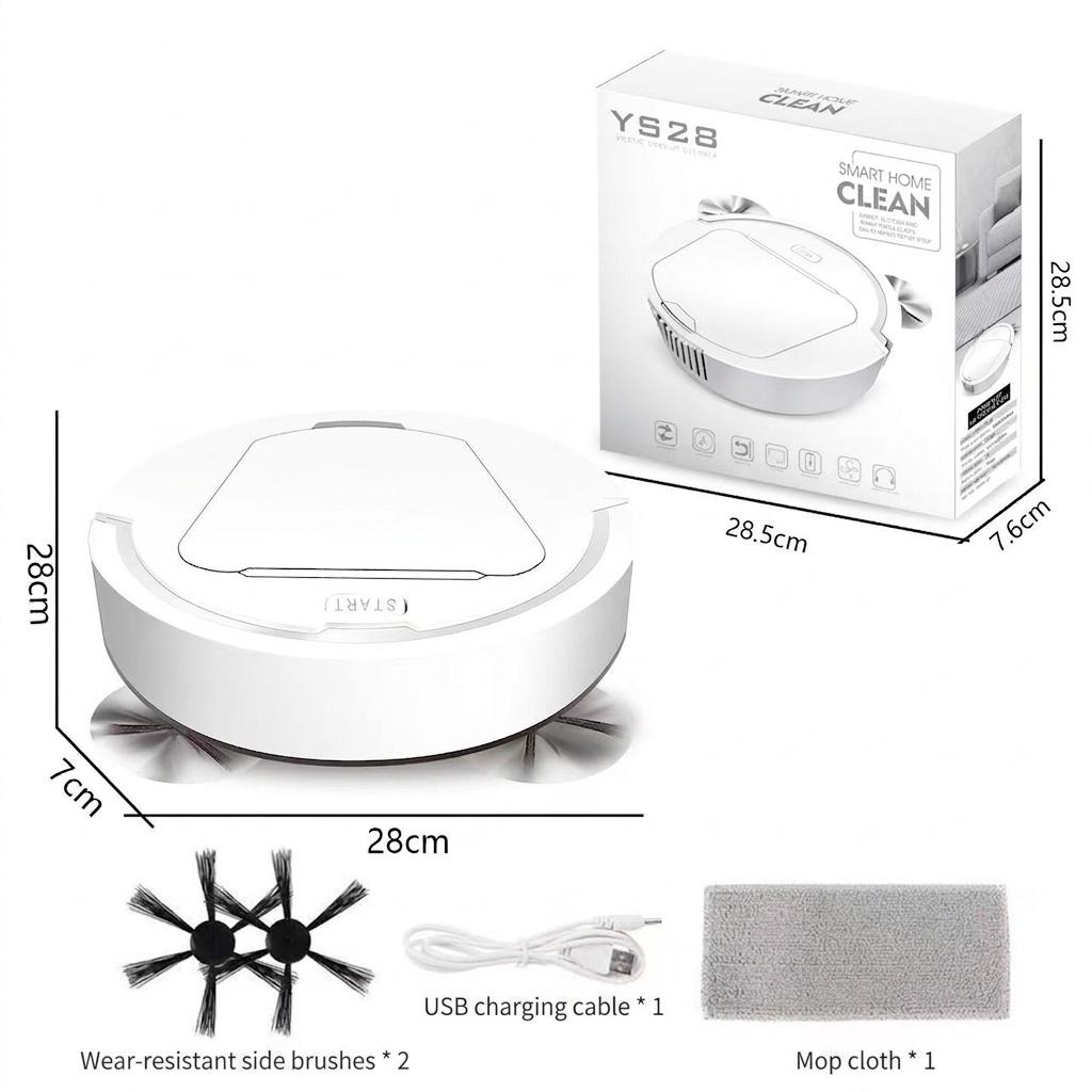 YS28 3-in-1 Robotic Vacuum Cleaner, Sweep, Mop & Vacuum, Powerful Suction, Slim 7cm Design for Under Furniture, Low-Noise Operation, 80-Min Battery Life