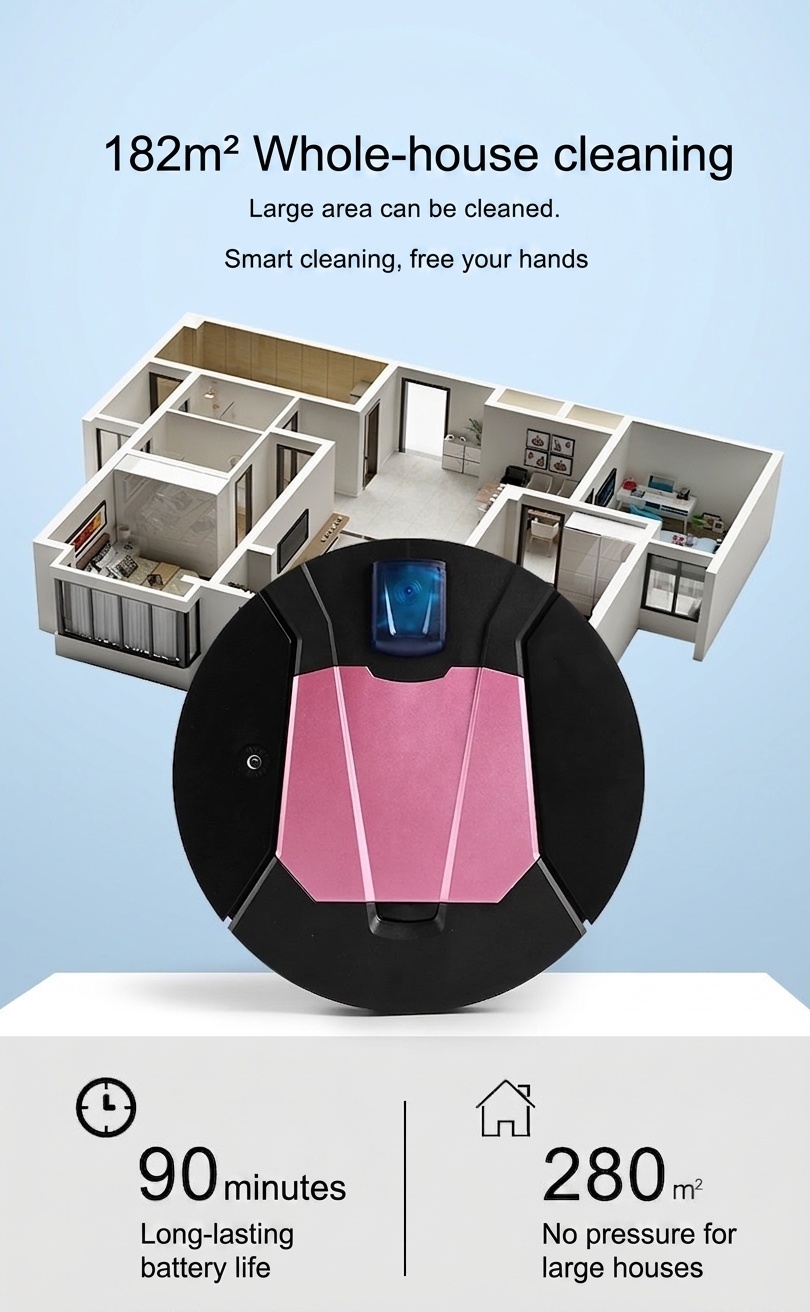 4-in-1 Smart Robot Vacuum Cleaner with Mop & Humidifier Function, Powerful Suction & Sweeping, Slim Design, Quiet Operation, 90-Min Battery Life