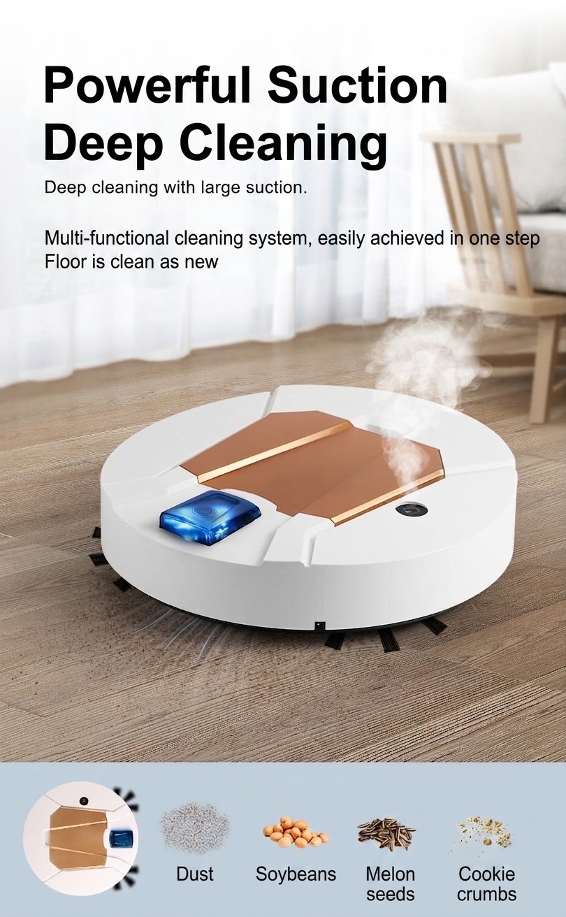 4-in-1 Smart Robot Vacuum Cleaner with Mop & Humidifier Function, Powerful Suction & Sweeping, Slim Design, Quiet Operation, 90-Min Battery Life